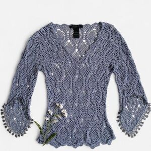 SOLDVintage Y2K periwinkle beaded hand knit topSOLD